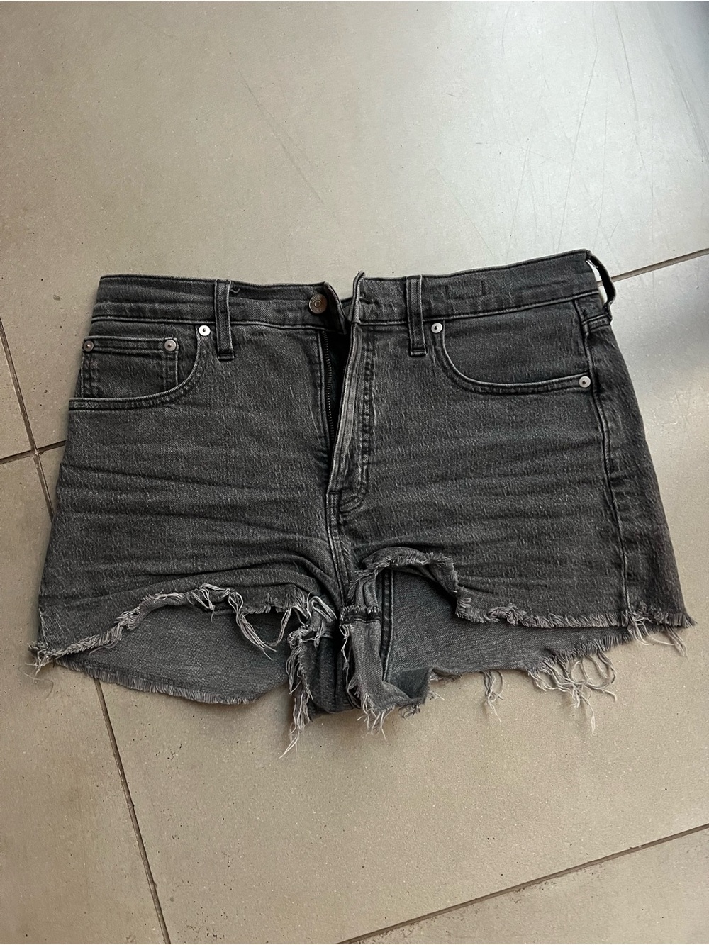 Madewell Black Frayed Hem Denim Shorts